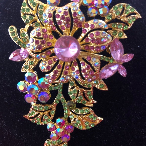 Ladies Multi coloured Rhinestone Brooch - Picture 2 of 3